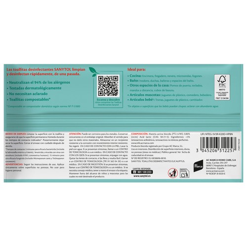 SANYTOL Toallitas multiusos desinfectantes 30 uds.