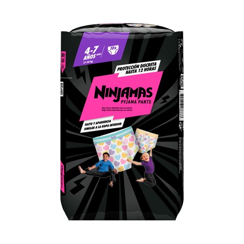 DODOT Ninjamas Pañal branguita unisex para pijama para niños de 4-7 años o de 17 a 30 kg 10 uds.