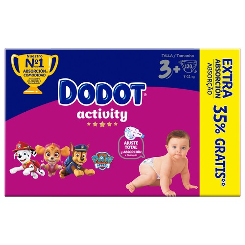 DODOT Activity Pañales talla 3+ (7-11 kg) 120 uds.