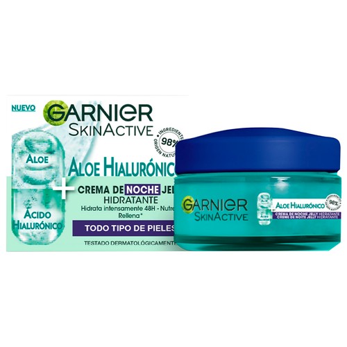 GARNIER Skin active Crema de noche jelly con acción hidratante, para todo tipo de pieles 50 ml.