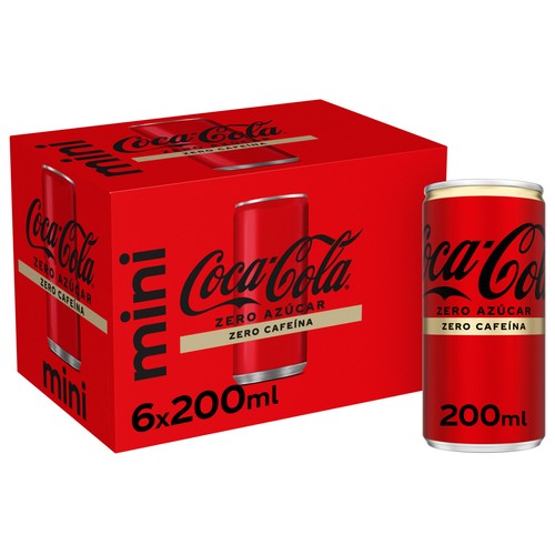 COCA COLA Zero azúcar zero cafeína Refresco de cola pack 6 mini latas 20 cl.