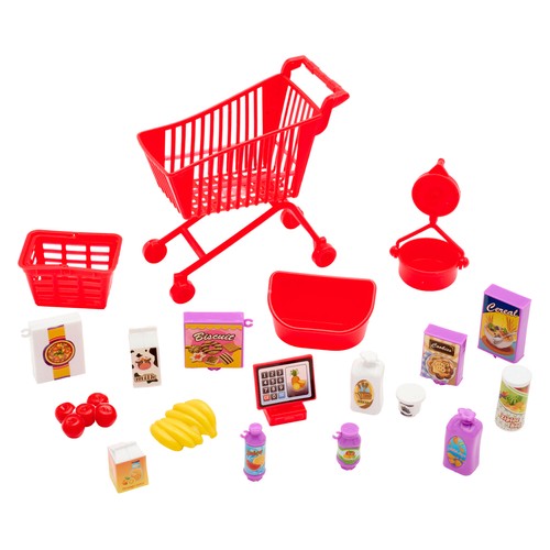 Conjunto Style Story Muñeca en el Supermercado con caja, procuctos y accesorios, 21 piezas +3 Años ONE, TWO FUN