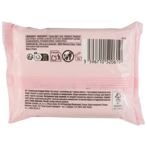 COSMIA Toallitas para la higiene íntima, sin perfume y con extracto de hamamelis 20 uds.