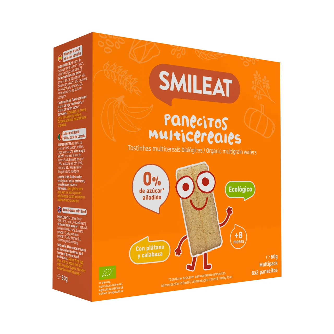 SMILEAT Panecitos multicereales con plátano y calabaza, ecológicos, a partir de 8 meses 60 g.