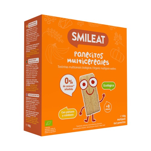 SMILEAT Panecitos multicereales con plátano y calabaza, ecológicos, a partir de 8 meses 60 g.