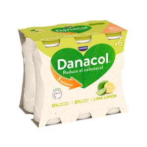 DANACOL Leche fermentada desnatada con edulcorantes, esteroles vegetales añadidos y zumo de lima y limón de Danone 6 x 100 g.