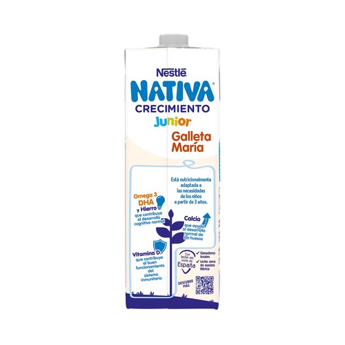 NATIVA Junior de Nestlé Leche de crecimiento con sabor a galleta Maria, a partir de 3 años 1 l.