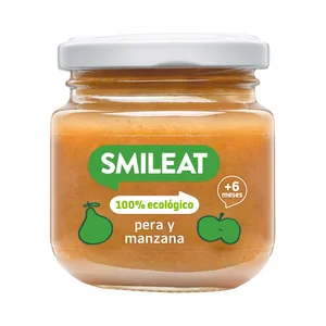 SMILEAT Tarrito de fruta 100% ecológica (pera y manzana), a partir de 6 meses 130 g.