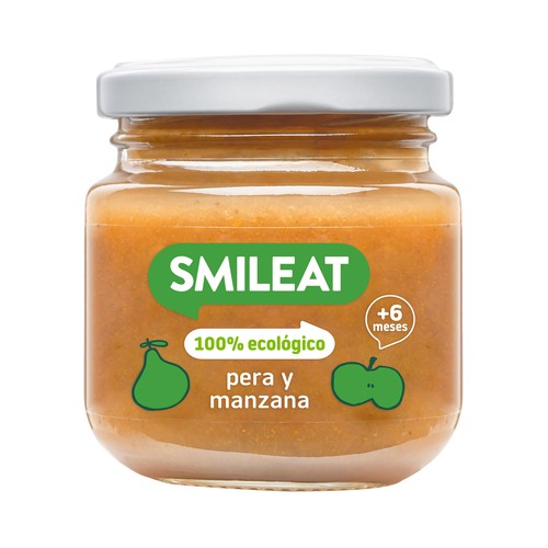 SMILEAT Tarrito de fruta 100% ecológica (pera y manzana), a partir de 6 meses 130 g.