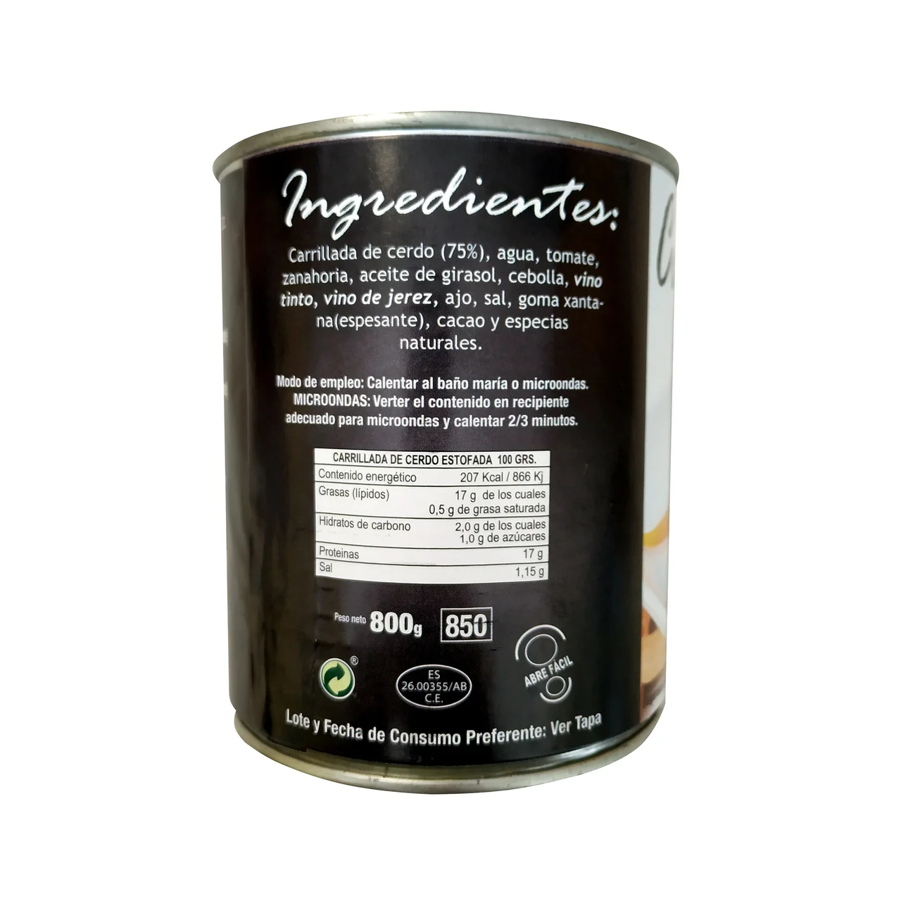 Carrilleras de cerdo estofadas 800 g.