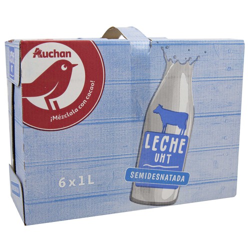 AUCHAN Leche semidesnatada de vaca 6 x 1l. Producto Alcampo