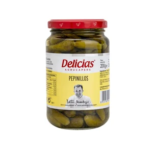 DELICIAS Pepinillos pequeños en vinagre extra DELICIAS frasco de 200 g.