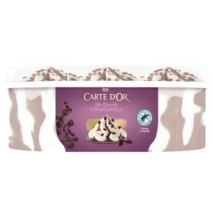 CARTE D"OR Les Desserts de Frigo Tarrina de helado de stracciatella, con salsa y trocitos de chocolate 825 ml.