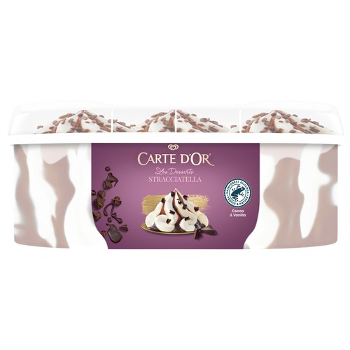 CARTE D"OR Les Desserts de Frigo Tarrina de helado de stracciatella, con salsa y trocitos de chocolate 825 ml.
