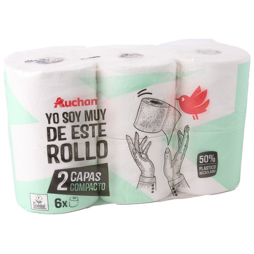 Papel higiénico compacto, certificado Ecolabel PRODUCTO ALCAMPO, paquete de 6 uds.