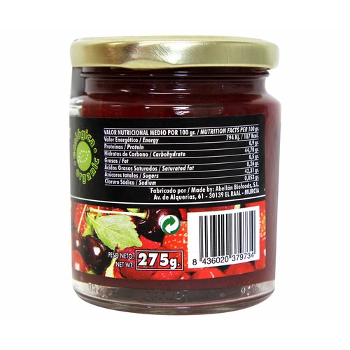 BIOJAM ABEROS Mermelada de frutos rojos con azúcar de caña ecológica BIOAPRICA 275 g.