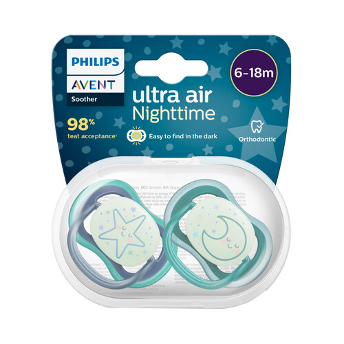 AVENT Ultra air nighttime de Philips Chupetes anatómicos de silicona para  bebés de 6 a 18 meses 2 uds. - Alcampo ¡Haz tu Compra Online y Recoge Más  de 50.000 Productos a