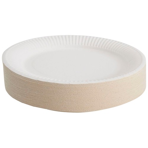 Pack de 100 platos de cartón blanco de 23cm, ESSENTIAL.