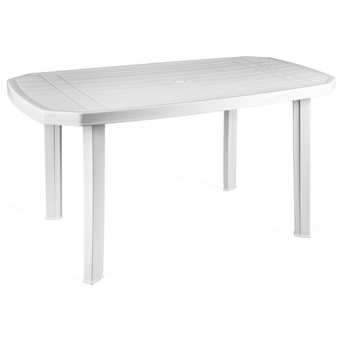 Mesa de jardín fabricada en plástico color blanco, 1,3x0,8x0,7m. Viana PLASTICOS JOLUCE.