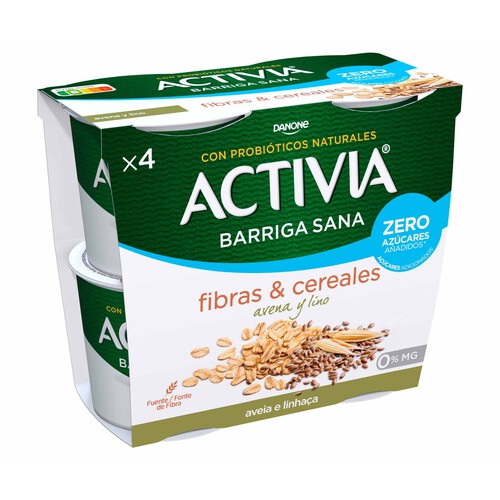 ACTIVIA Bífidus sin azúcares añadidos, con avena y semillas de lino de Danone 4 x 115 g.