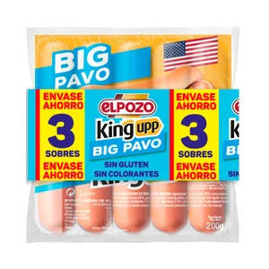 EL POZO Big pavo king upp Salchichas cocidas de pavo sabor ahumado 3 x 200 g.