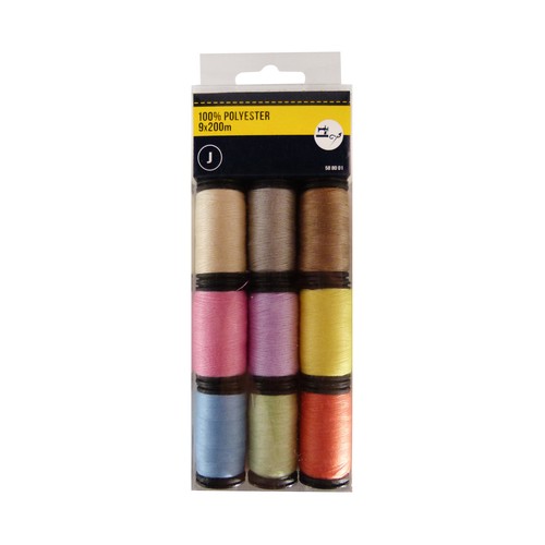 Set de 9 bobinas de 200 metros de hilo de poliéster de varios colores, STYLE.