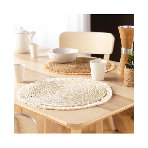 Mantel individual 38cm de fibra natural con flecos, U10