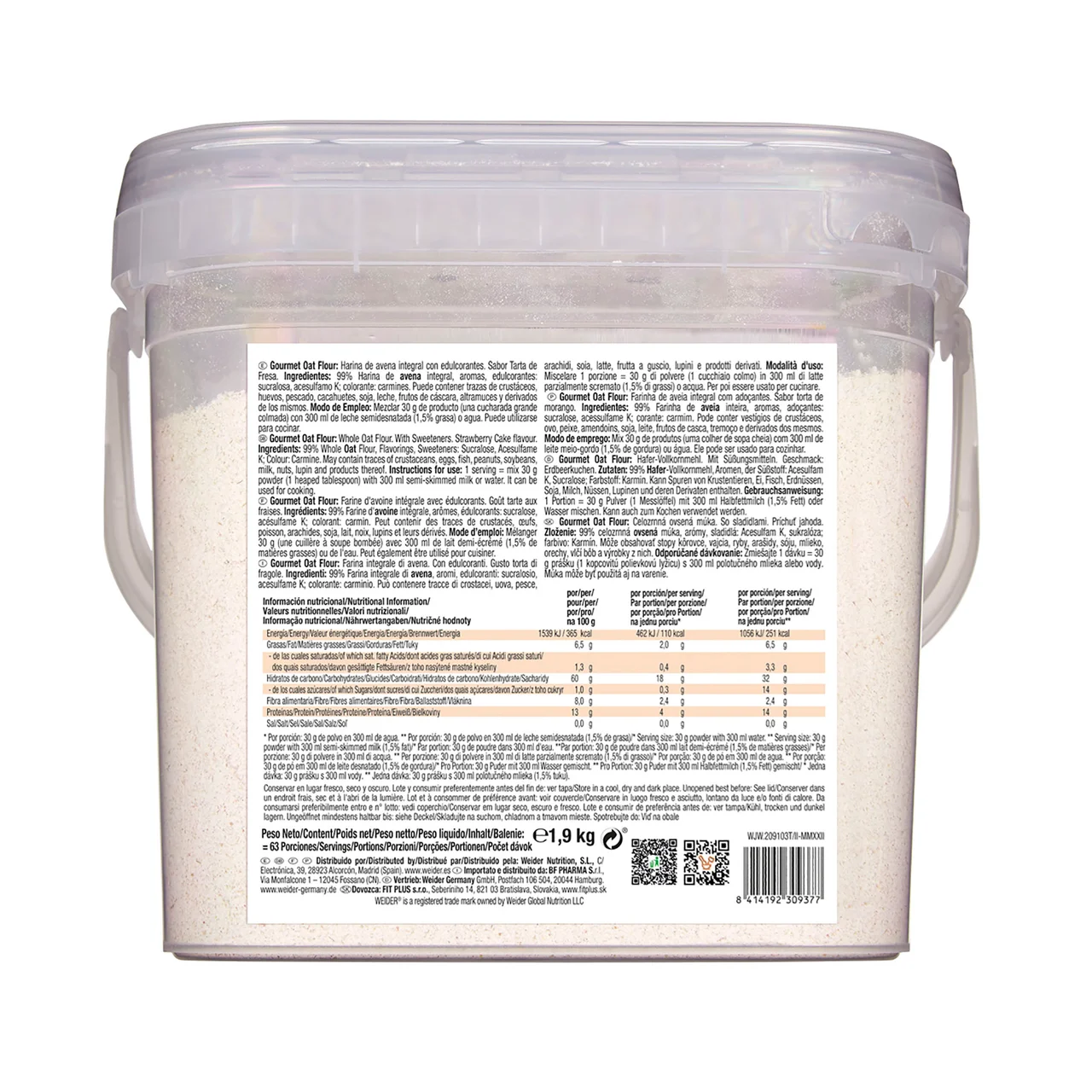 Harina de avena sabor tarta de fresa 1,9 kg.