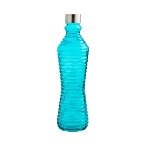 Botella de cristal color azul con líneas en relieve, tapa metálica de rosca, 1 litro, Line QUID