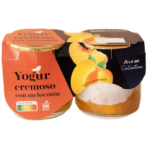 PRODUCTO ALCAMPO Collection Yogur cremoso natural azucarado con melocotón y sin gluten  2 x 125 g.