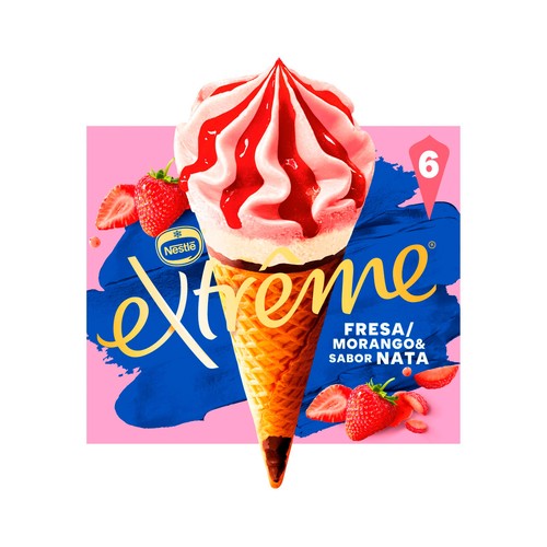 EXTRÈME Cono de helado de fresa y nata son sirope de fresa 6 x 120 ml.