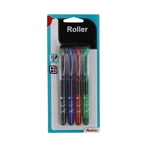 4 bolígrafos tipo roller punta media y grosor de 0.7mm, varios colores PRODUCTO ALCAMPO.
