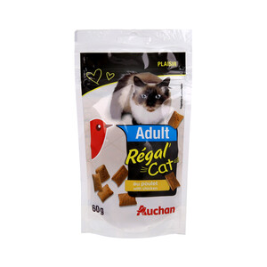 PRODUCTO ALCAMPO Snacks para gatos adultos a base de pollo AUCHAN ADULT 60 g.