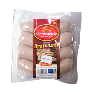 Imagen de CAMPOHERMOSO Salchichas alemanas, cocidas y ahumadas tipo Bratwurst CAMPOHERMOSO 400 g.