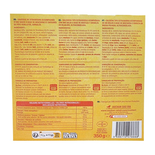 AUCHAN Mini hojaldres de salchichas 20 uds. 350 g Producto Alcampo.