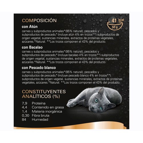 SHEBA Comida para gatos a base de atún, salmón y bacalao 6 uds. 50 g.