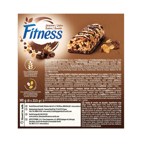 NESTLÉ Cereales en barrita con chocolate FITNESS 6 uds x 23,5 g.