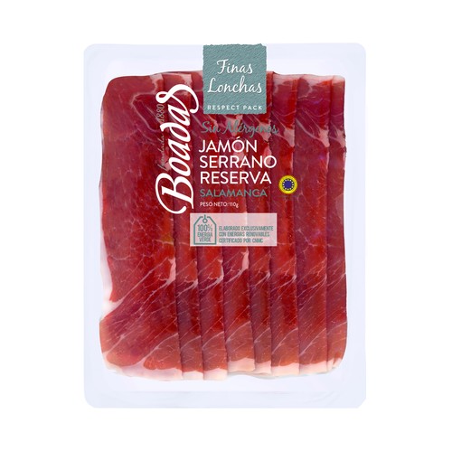 Imagen de Jamón serrado reserva, con curación mínima de 12 meses y cortado en finas lonchas BOADAS 110 g.