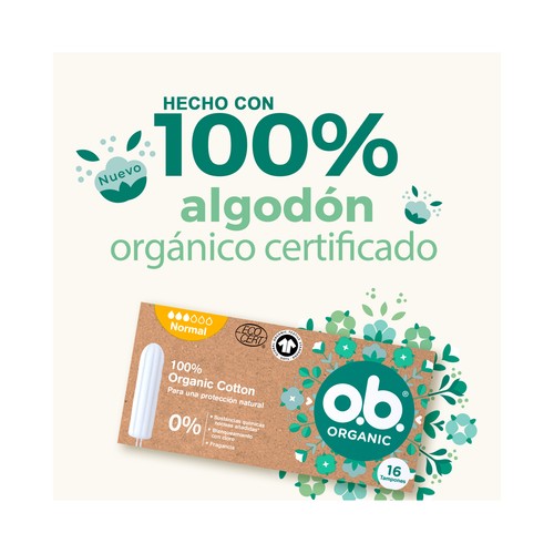 O.B. Tampones normal sin perfume, fabricados con algodón 100% orgánico O.B. Organic 16 uds.