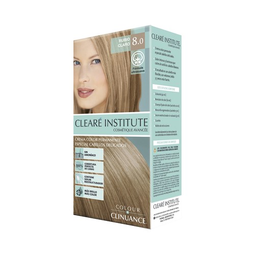 CLEARÉ INSTITUTE Crema de color permanente para cabellos delicados, tono 8.0 Rubio claro CLEARÉ INSTITUTE.