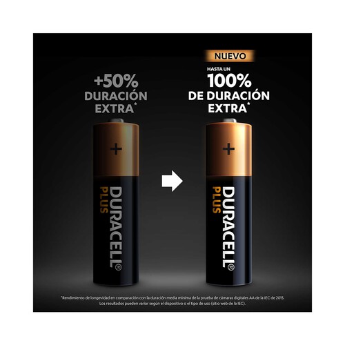 Pack de 10 pilas alcalinas AA, LR06, 1,5V, DURACELL Plus.