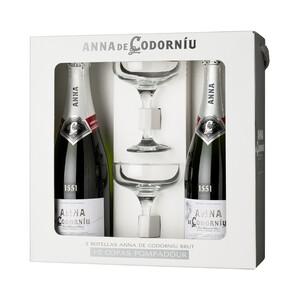 Imagen de ANNA DE CODORNIU  Estuche de 2 botella de cava brut + 2 copas Pompadour.