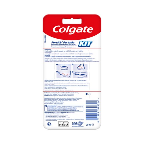 COLGATE Kit dental de viaje, con cepillo de dientes plegable, pasta de dientes (20 ml).