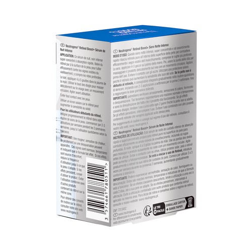NEUTRÓGENA Retinol boost+ Sérum intensivo de noche antiedad, con retinol 30 ml.