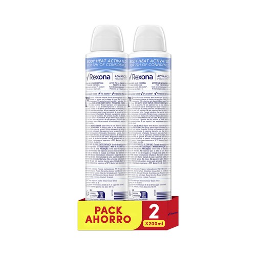 REXONA Advanced protection cotton dry Desodorante en spray para mujer antitranspirante hasta 72 horas 2 x 200 ml.