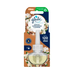 GLADE Recambio de ambientador eléctrico con fragancia a madera de Sándalo y jázmin de larga duración 20 ml.