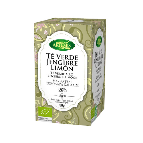 Té verde jengibre limón ecológico ARTEMIS 20 sobres 30 uds.