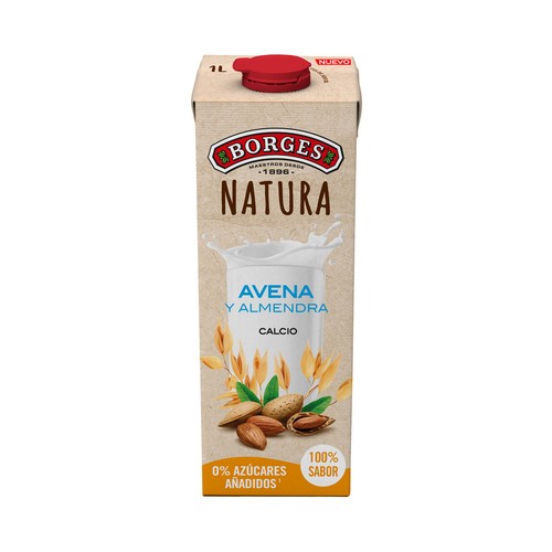 BORGES Natura Bebida vegetal de avena y almendra, sin azúcares añadidos 1 l.