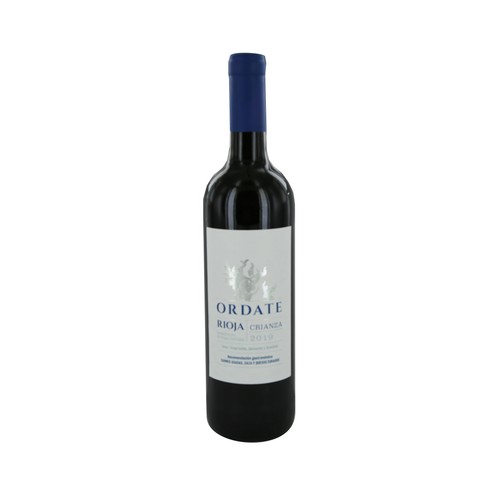 Vino tinto crianza con denominación de origen calificada Rioja ORDATE botella de 75 cl.