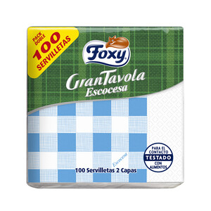 Imagen de FOXY Servilletas de papel desechables doble capa, 33 x 33 cm. FOXY Gran Tavola Escocesa 100 uds.